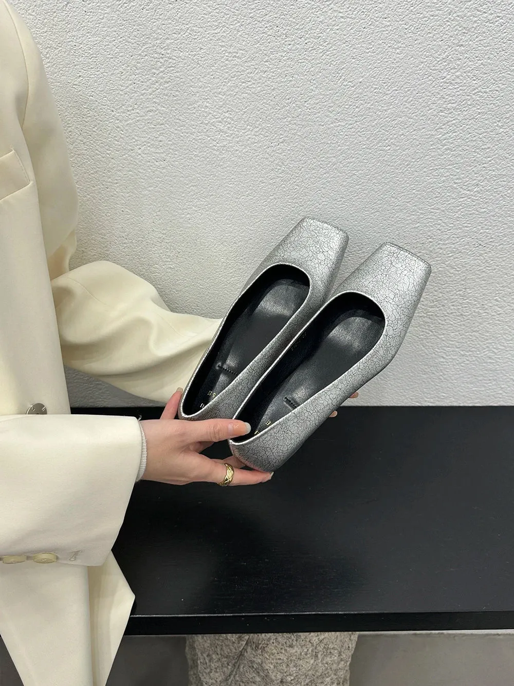 binfenxie  -  Square Toe Women Loafers 2024 New Arrivals Beige Brown Silver Black Shallow Slip On Dress Shoes Low Heeled Casual Party Pumps
