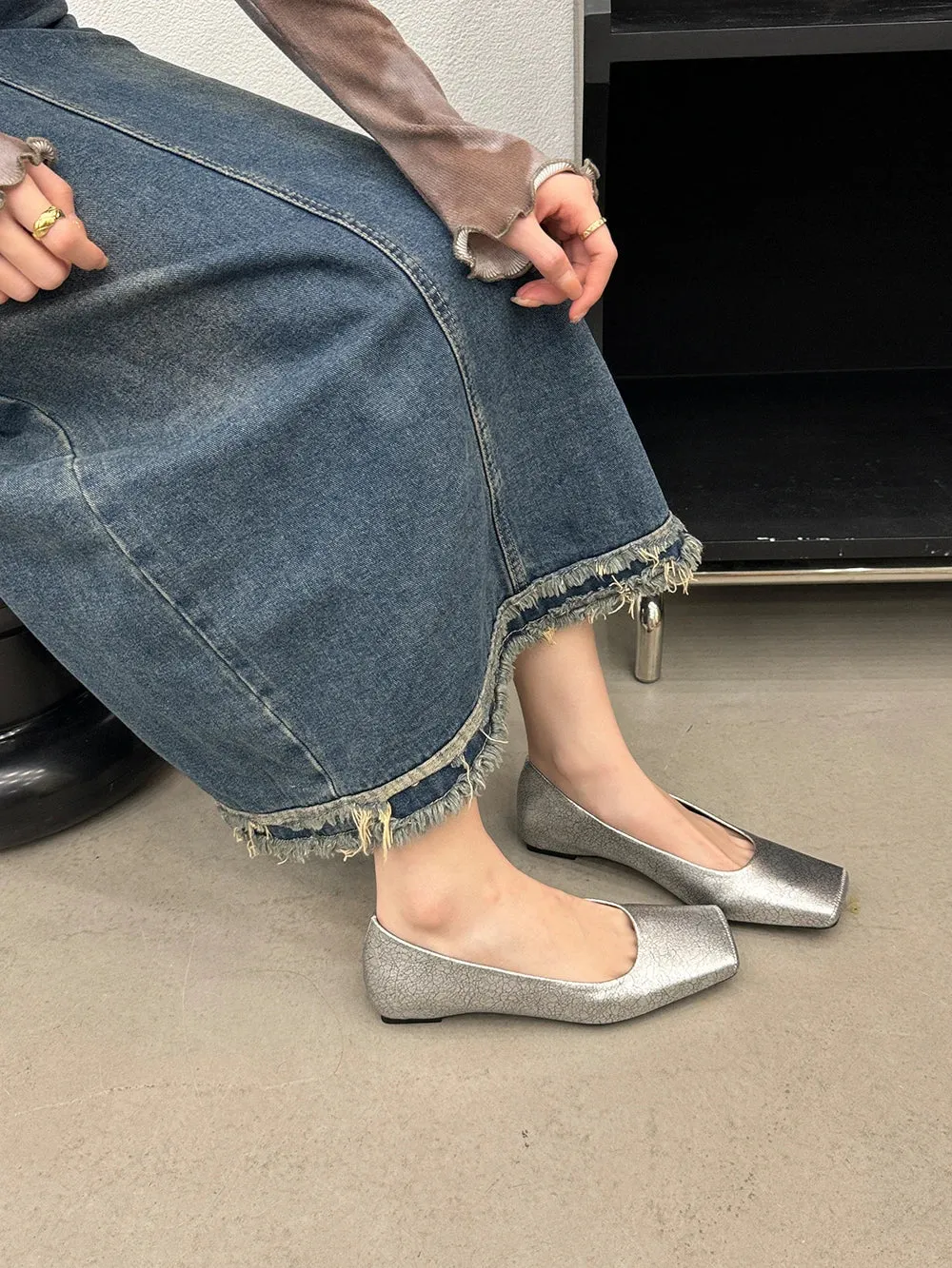binfenxie  -  Square Toe Women Loafers 2024 New Arrivals Beige Brown Silver Black Shallow Slip On Dress Shoes Low Heeled Casual Party Pumps