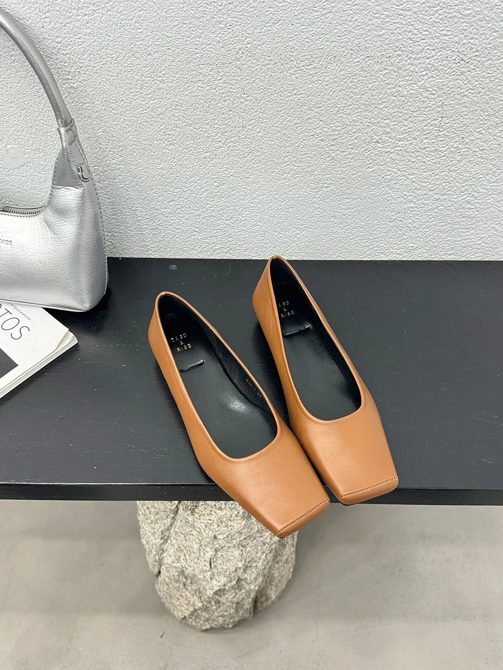 binfenxie  -  Square Toe Women Loafers 2024 New Arrivals Beige Brown Silver Black Shallow Slip On Dress Shoes Low Heeled Casual Party Pumps
