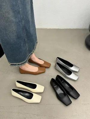 binfenxie  -  Square Toe Women Loafers 2024 New Arrivals Beige Brown Silver Black Shallow Slip On Dress Shoes Low Heeled Casual Party Pumps