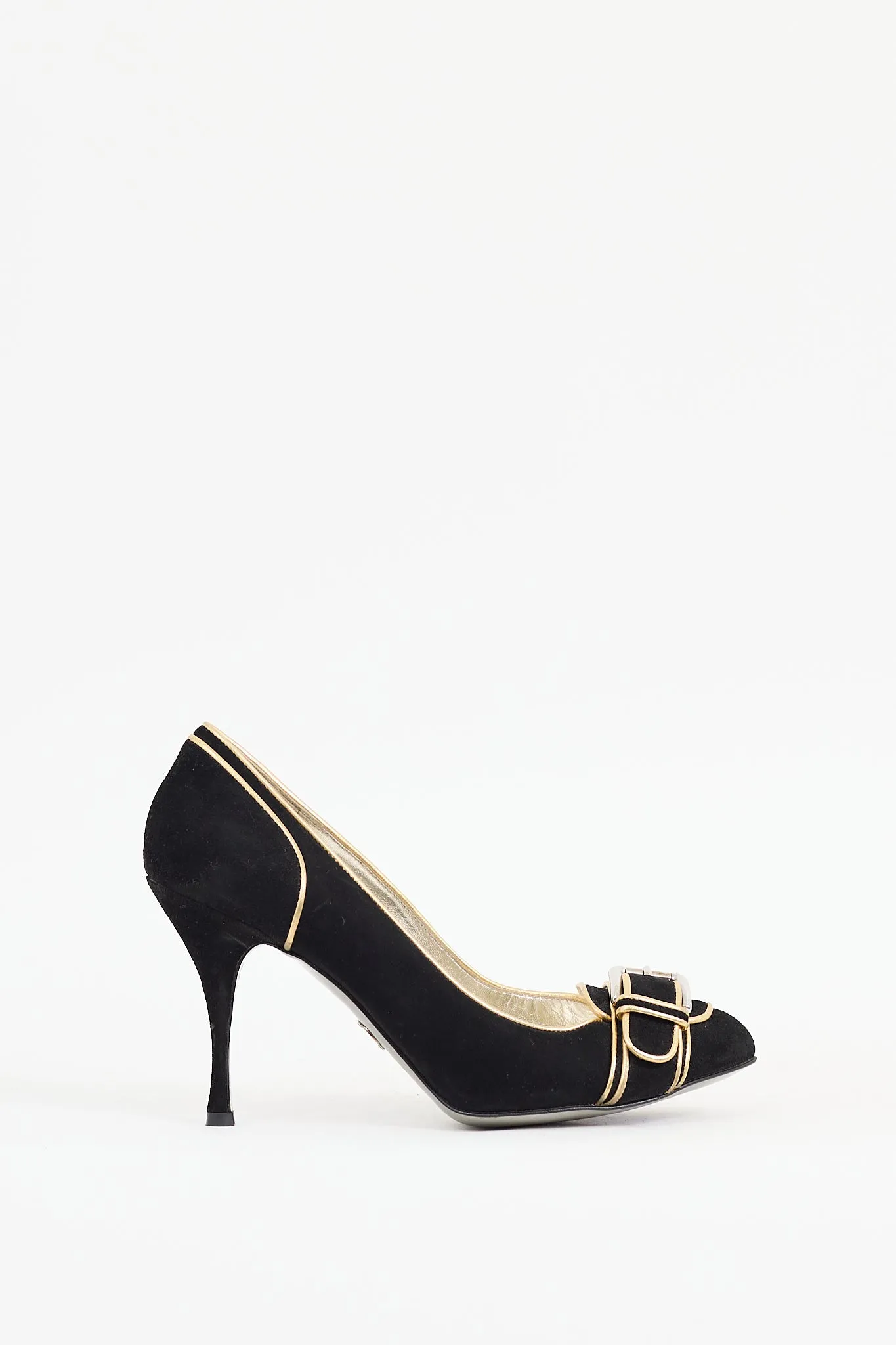 Black & Gold Suede Buckle Heel