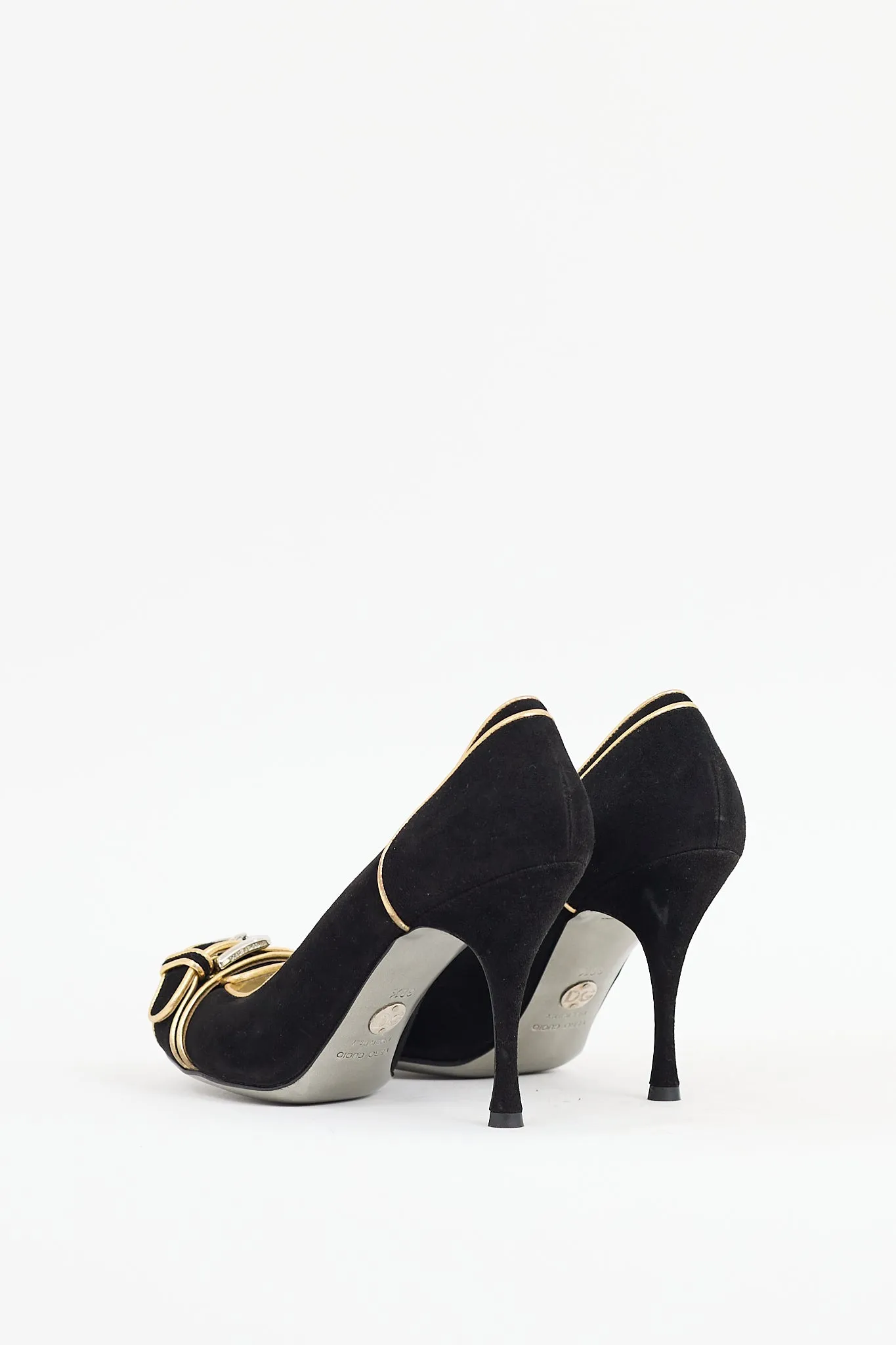 Black & Gold Suede Buckle Heel