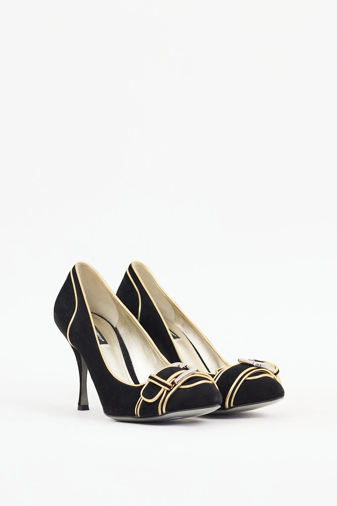 Black & Gold Suede Buckle Heel
