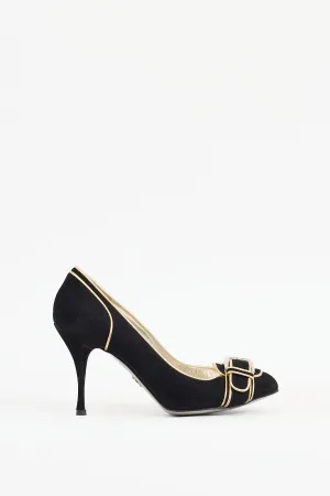 Black & Gold Suede Buckle Heel