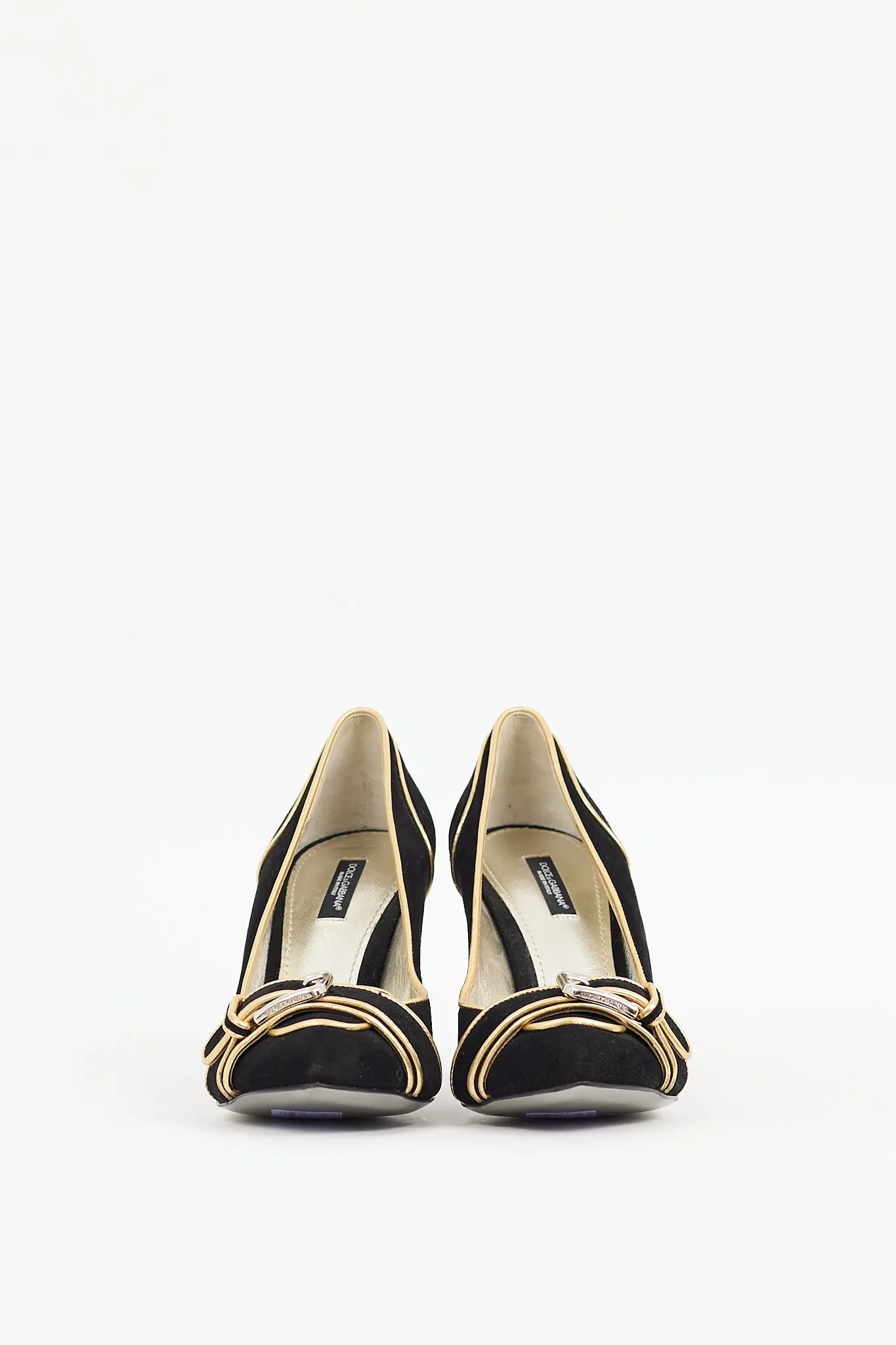 Black & Gold Suede Buckle Heel