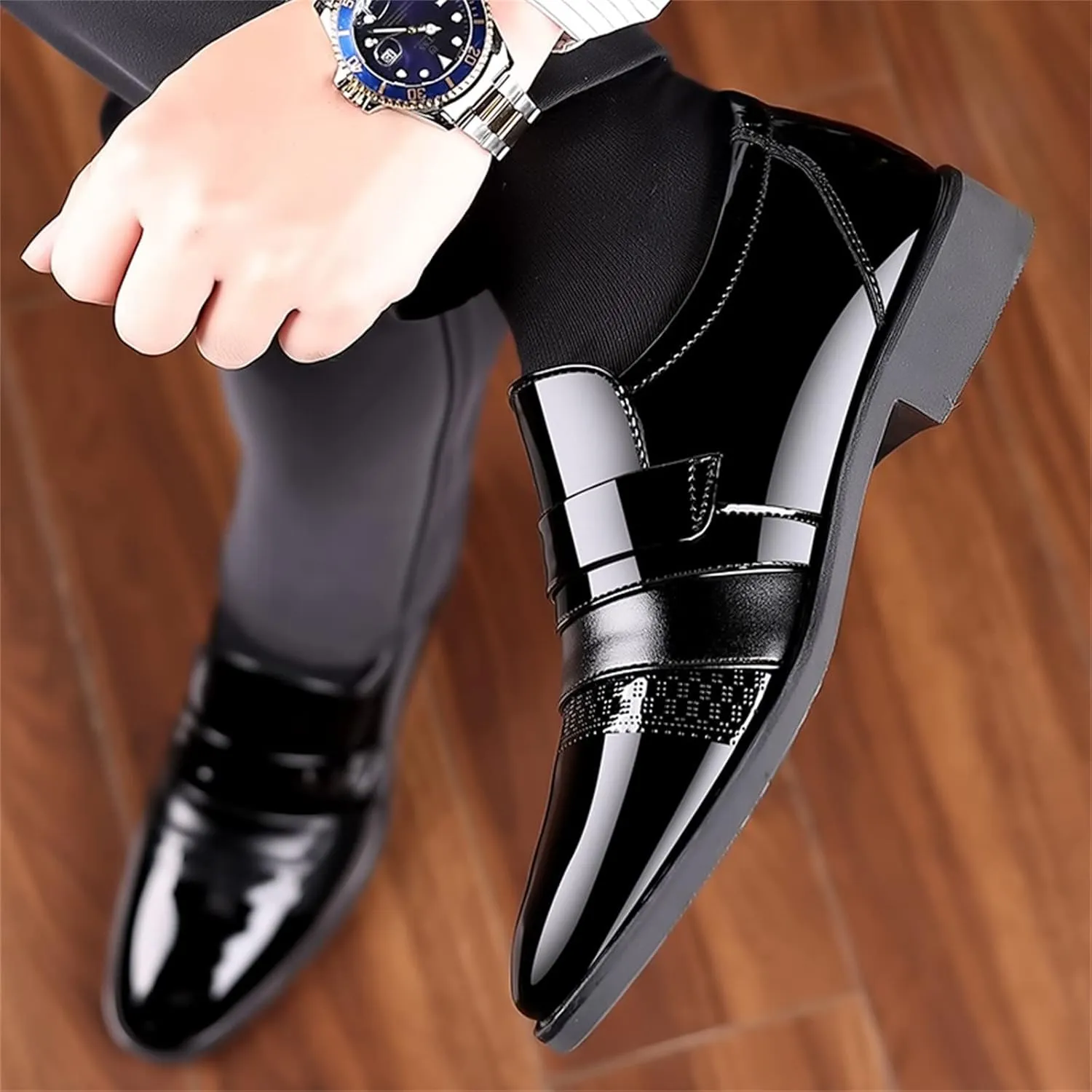 Black Dress Shoes Men Business Leather Shoes for Men Casual Dress Shoes Slip On British Business Shoe Pointed Toe Formal Dress Shoes