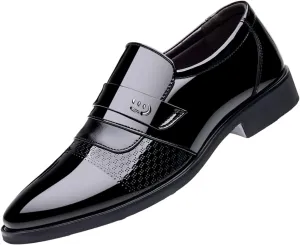 Black Dress Shoes Men Business Leather Shoes for Men Casual Dress Shoes Slip On British Business Shoe Pointed Toe Formal Dress Shoes