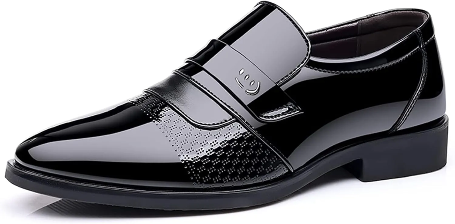 Black Dress Shoes Men Business Leather Shoes for Men Casual Dress Shoes Slip On British Business Shoe Pointed Toe Formal Dress Shoes