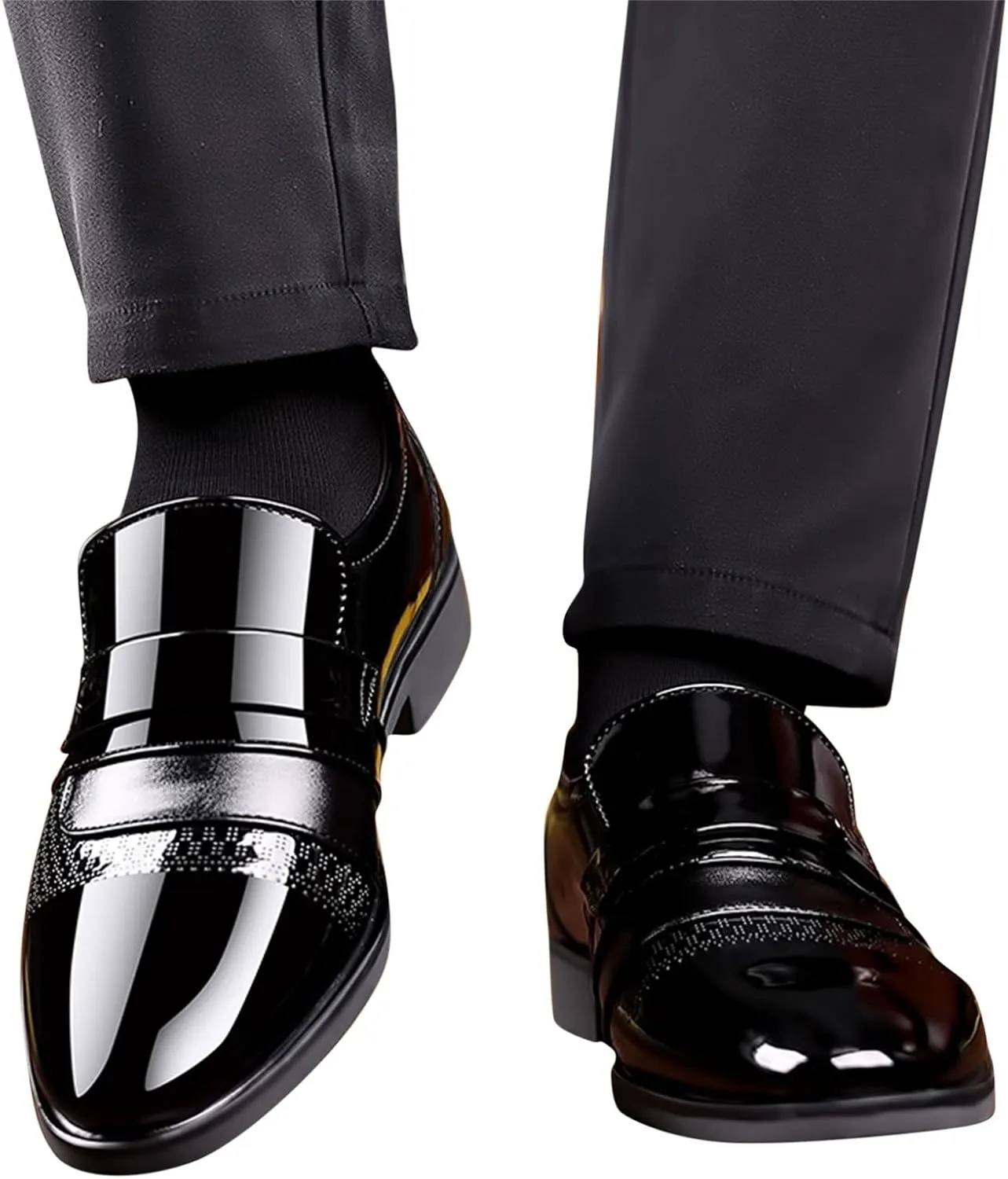 Black Dress Shoes Men Business Leather Shoes for Men Casual Dress Shoes Slip On British Business Shoe Pointed Toe Formal Dress Shoes