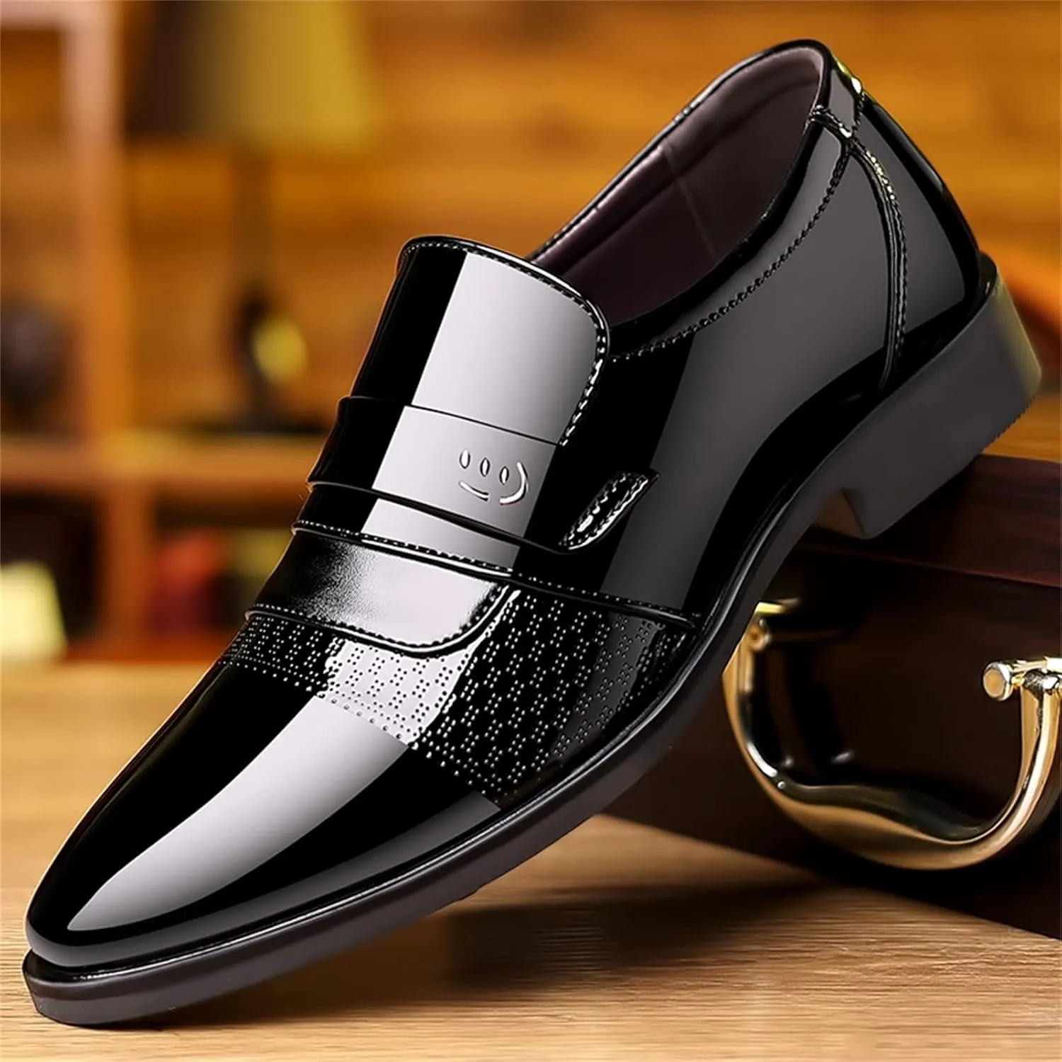 Black Dress Shoes Men Business Leather Shoes for Men Casual Dress Shoes Slip On British Business Shoe Pointed Toe Formal Dress Shoes