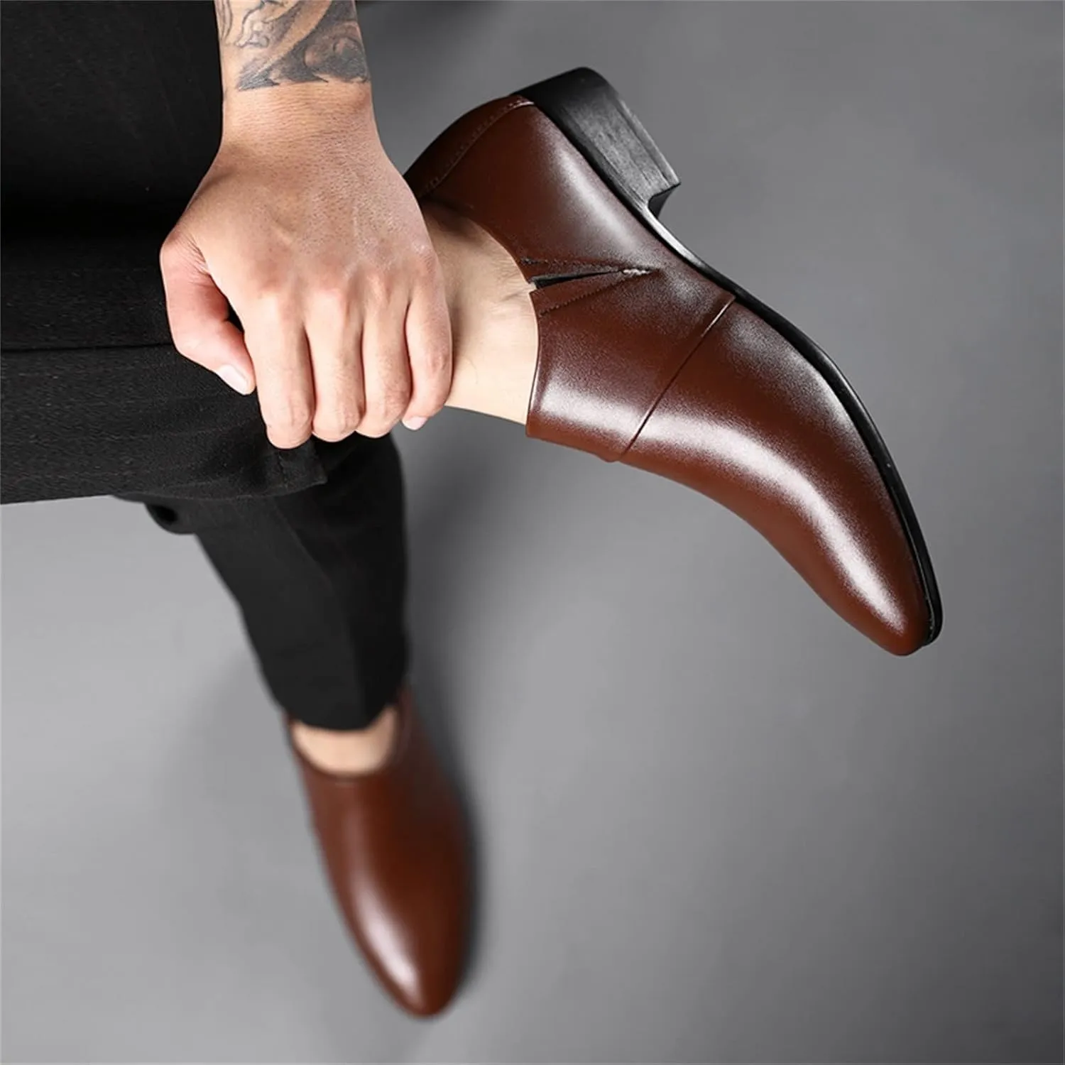 Black Dress Shoes Men Oxford Shoes for Men Black Dress Shoes Slip On Brown British Business Shoe Pointed Toe Formal Leather Shoes