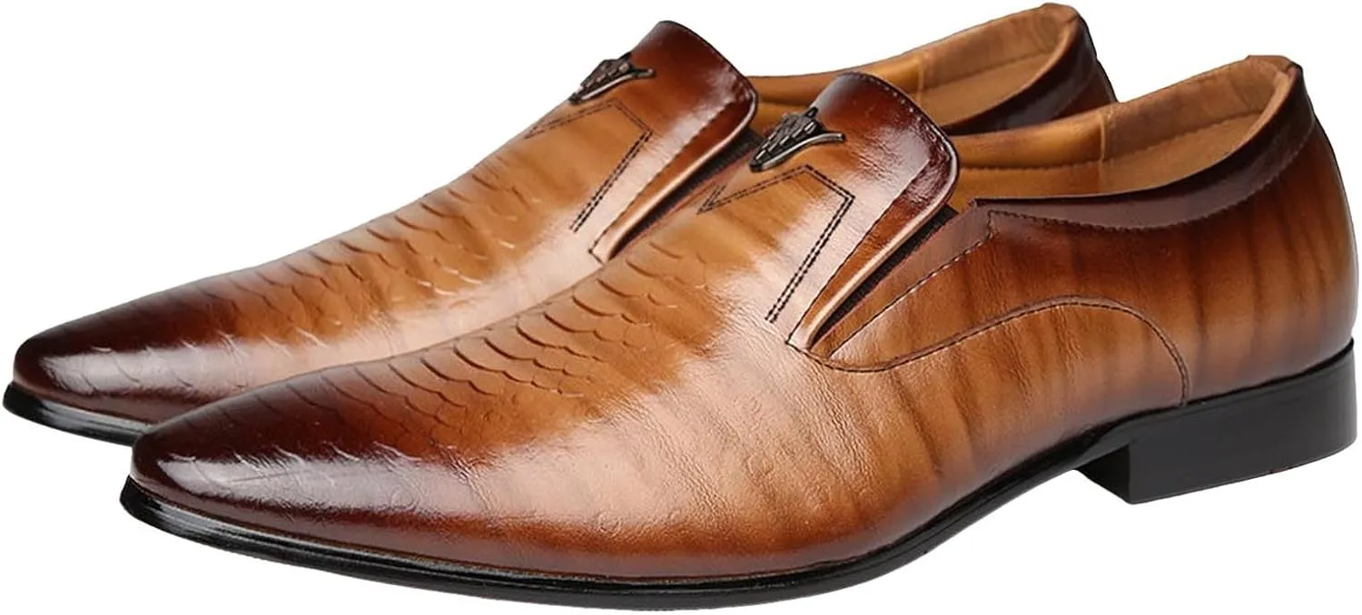 Black Dress Shoes Men Slip On Black British Business Shoe Pointed Toe Formal Leather Shoes Wedding Shoes for A Suit Modern Dress Shoes
