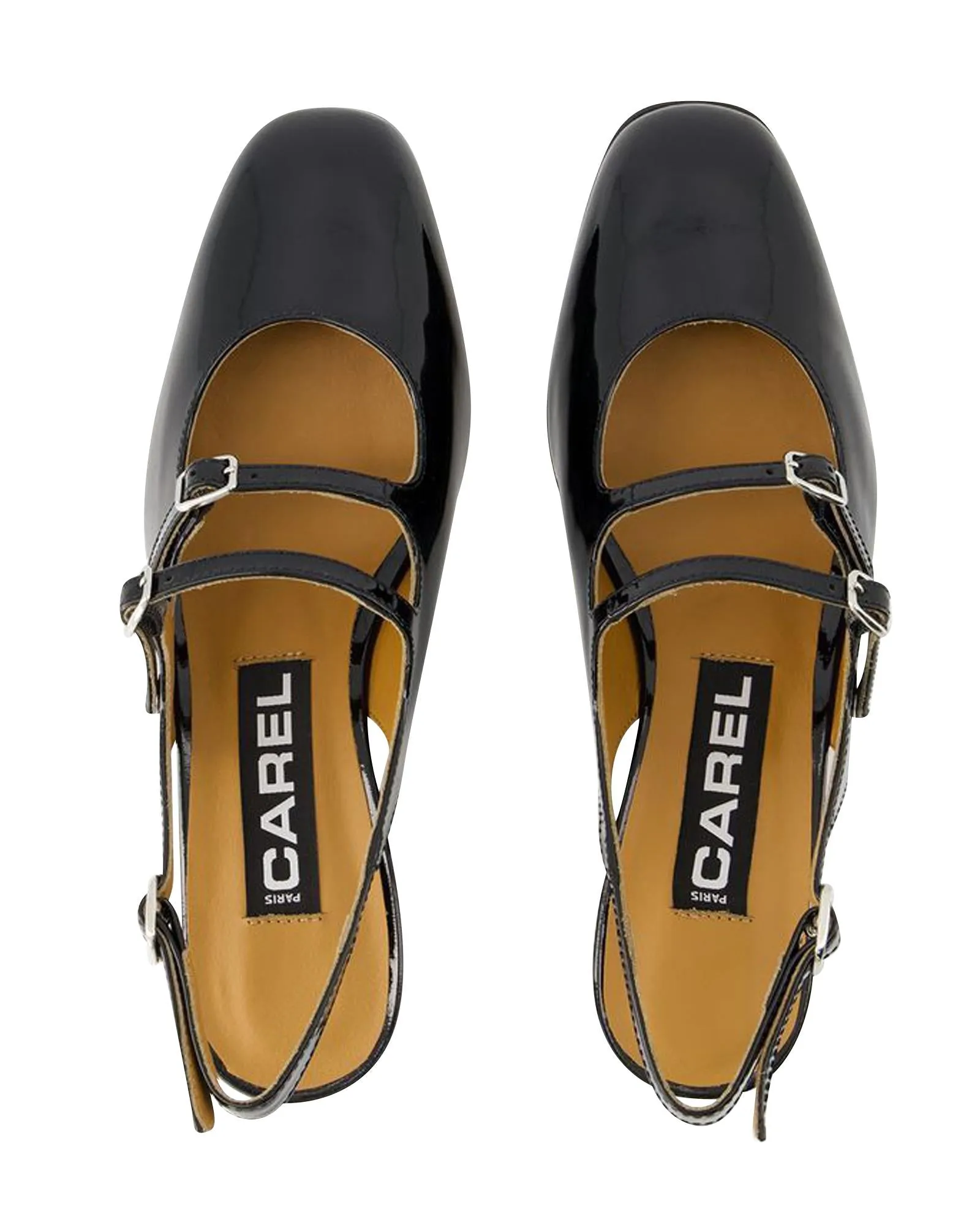Black Leather Peche Pumps with Ankle Strap by Carel