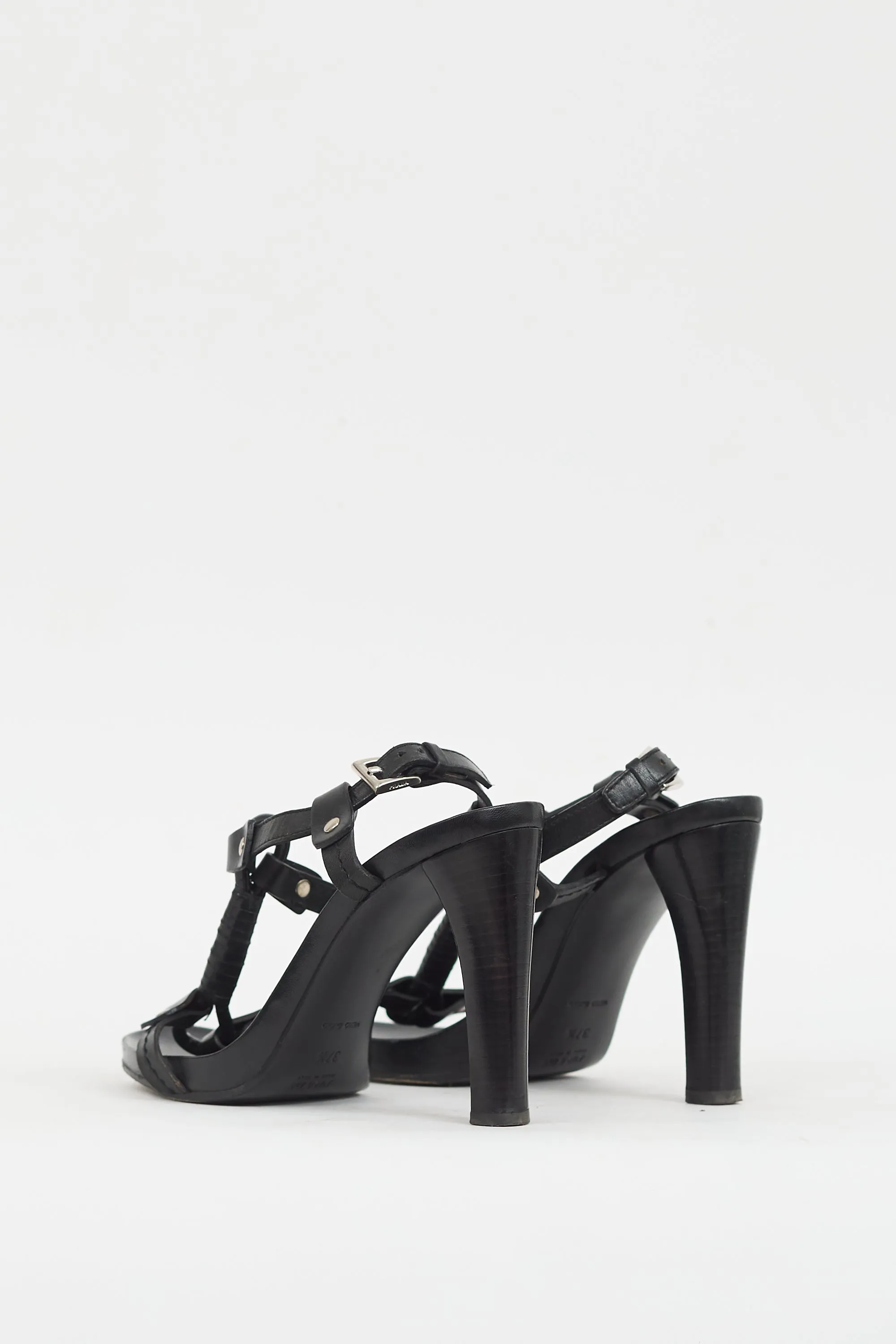 Black Leather T-Strap Heel