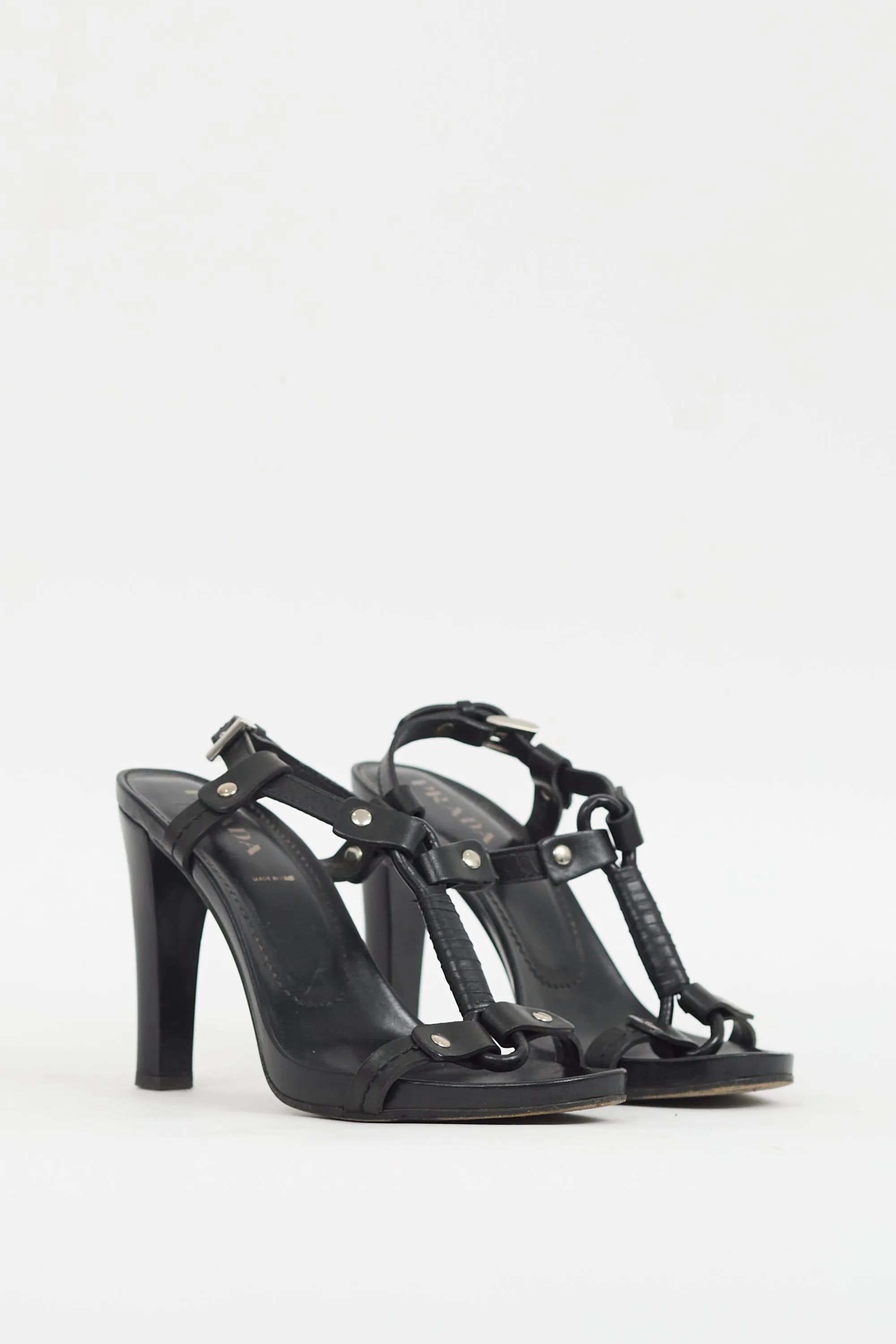 Black Leather T-Strap Heel