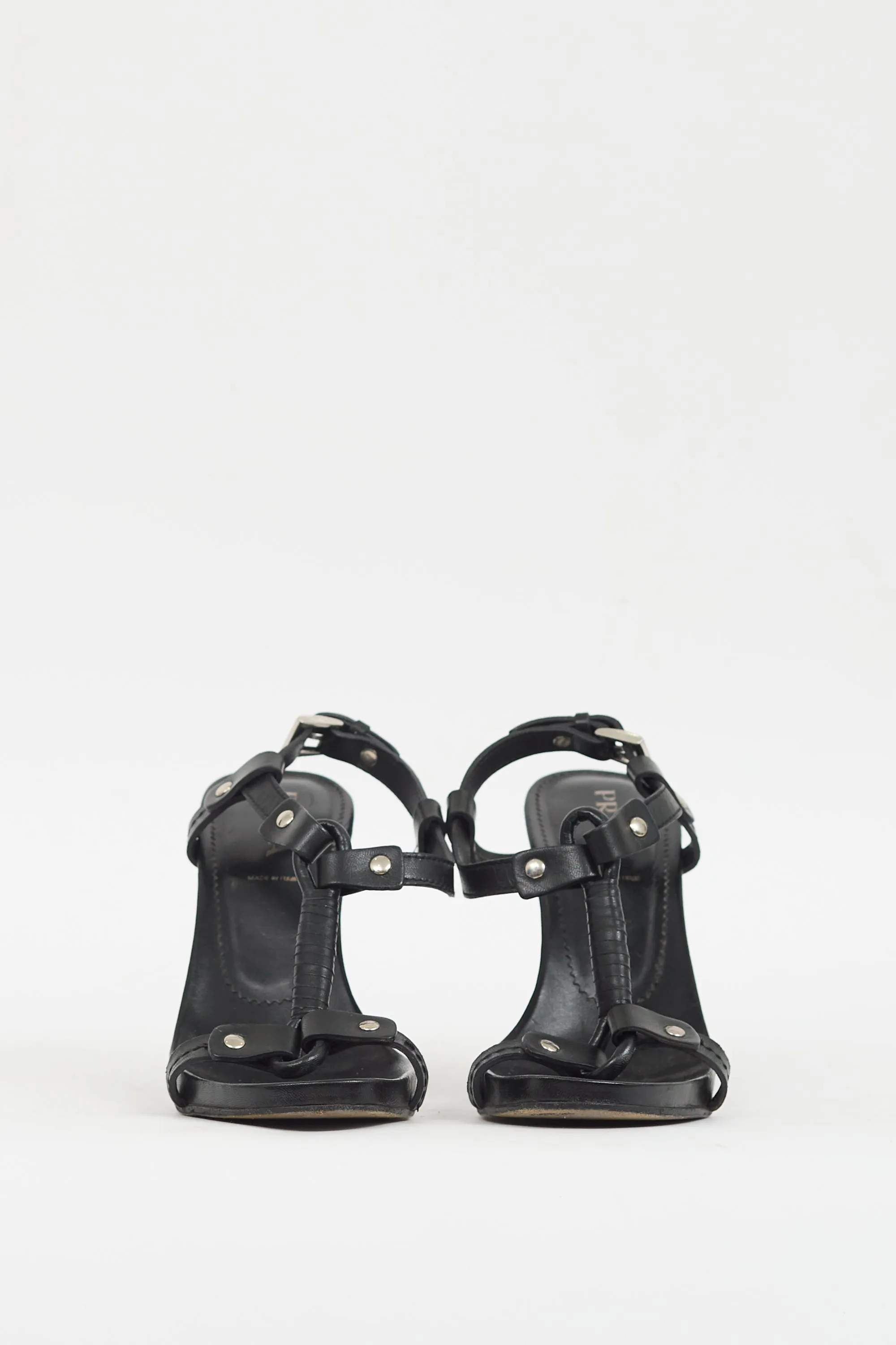 Black Leather T-Strap Heel