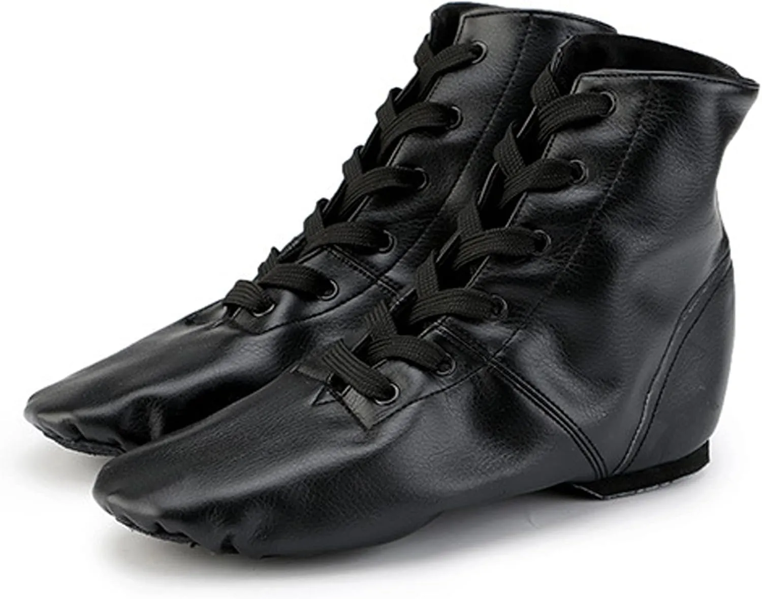 Black Split Sole Jazz Boots Soft PU Upper Leather Dancing Shoes for Girls Boys (Toddler/Little Kid/Big Kid) Sandals