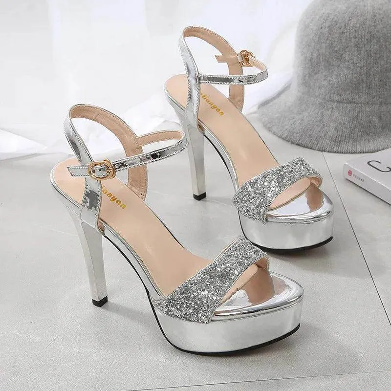 Bling Peep Toe Heels Party Dance Shoes Platform Sandals