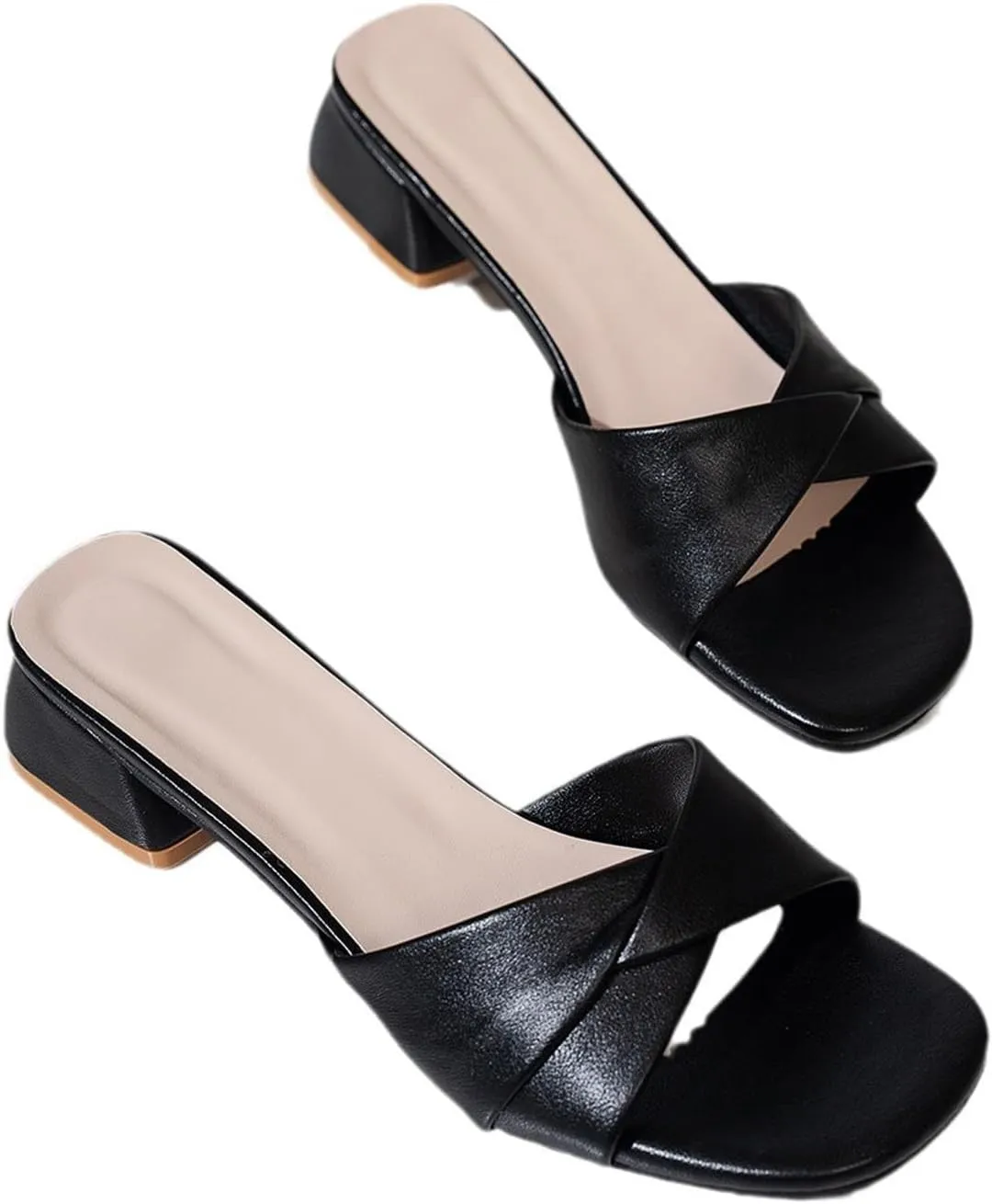 Block Heels for Women Square Open Toe Sandals Low Chunky Heeled Sandals Womens Slip on Mule Casual Dress Pumps Shoes
