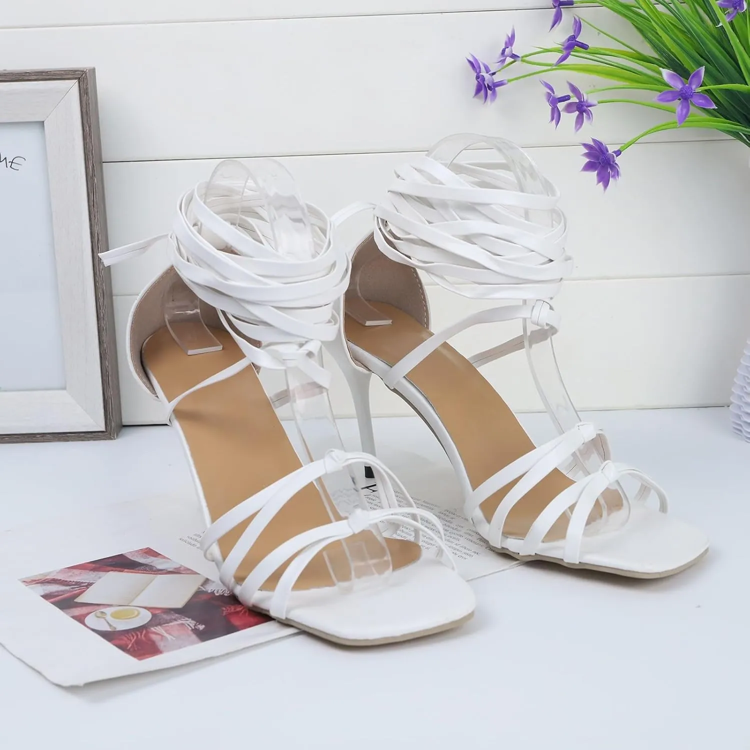 Block Heels Open Toe Ankle Strap Stylish Heeled Sandals Comfortable Black Heels Women's Lace Up Heeled Sandals