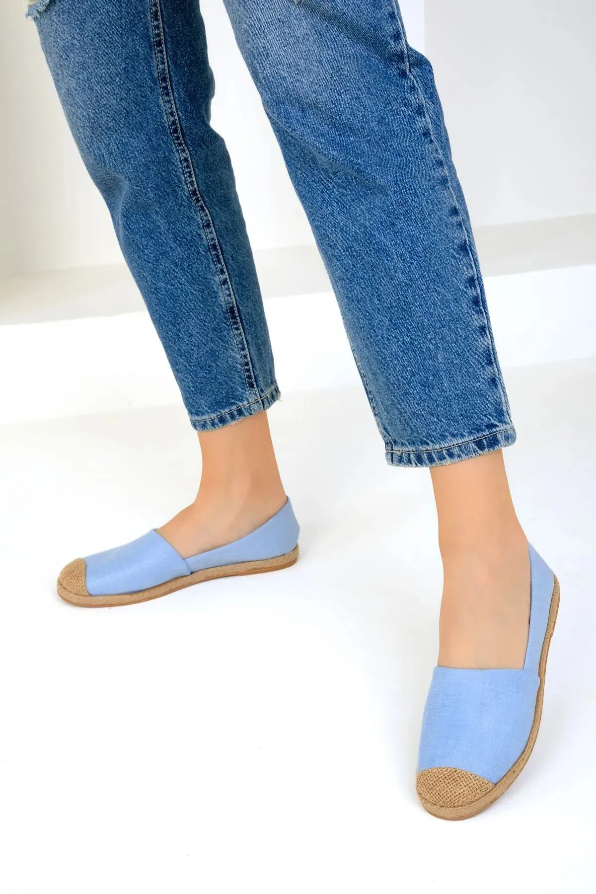 Blue Denim Women's Straw Detail Flat Shoes