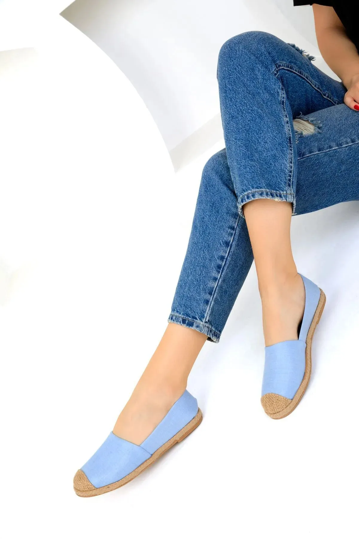 Blue Denim Women's Straw Detail Flat Shoes