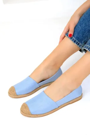 Blue Denim Women's Straw Detail Flat Shoes