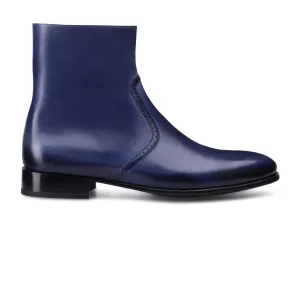 Blue Patina Leather Ankle Boots