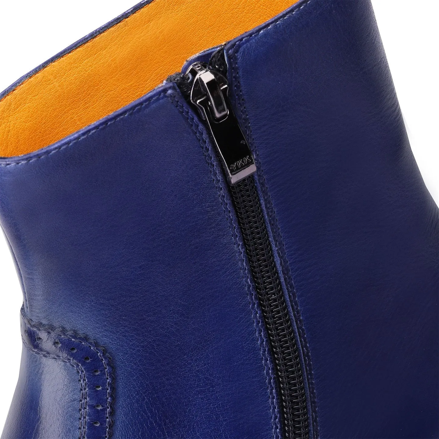 Blue Patina Leather Ankle Boots