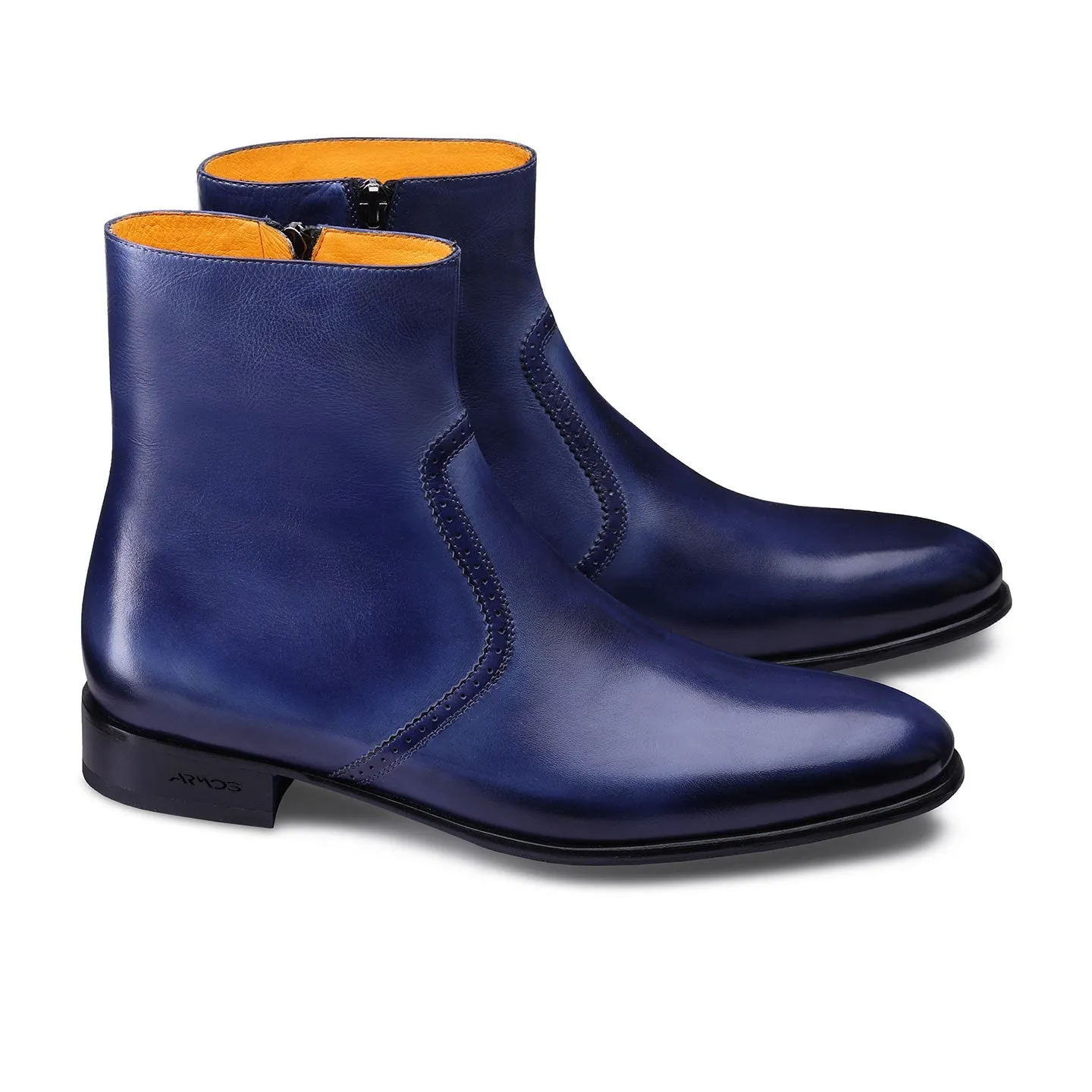 Blue Patina Leather Ankle Boots