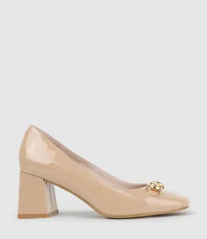 BLYTHE65 Square Toe Pump with Hardware in Nude Patent