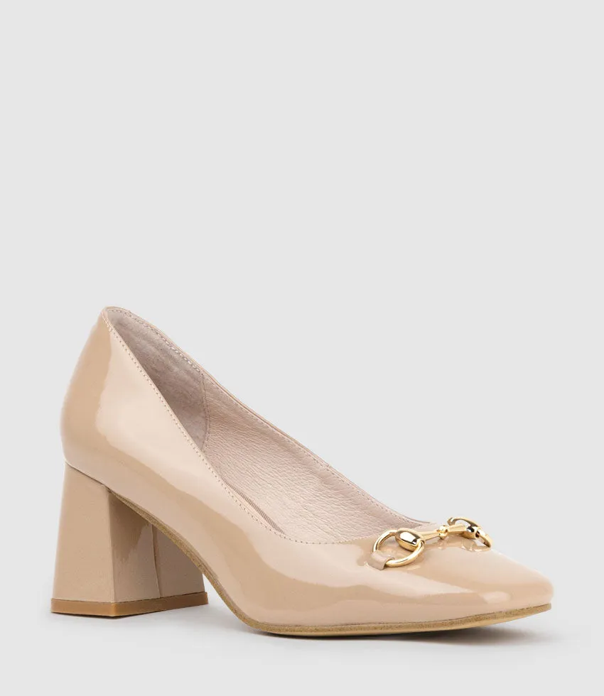 BLYTHE65 Square Toe Pump with Hardware in Nude Patent