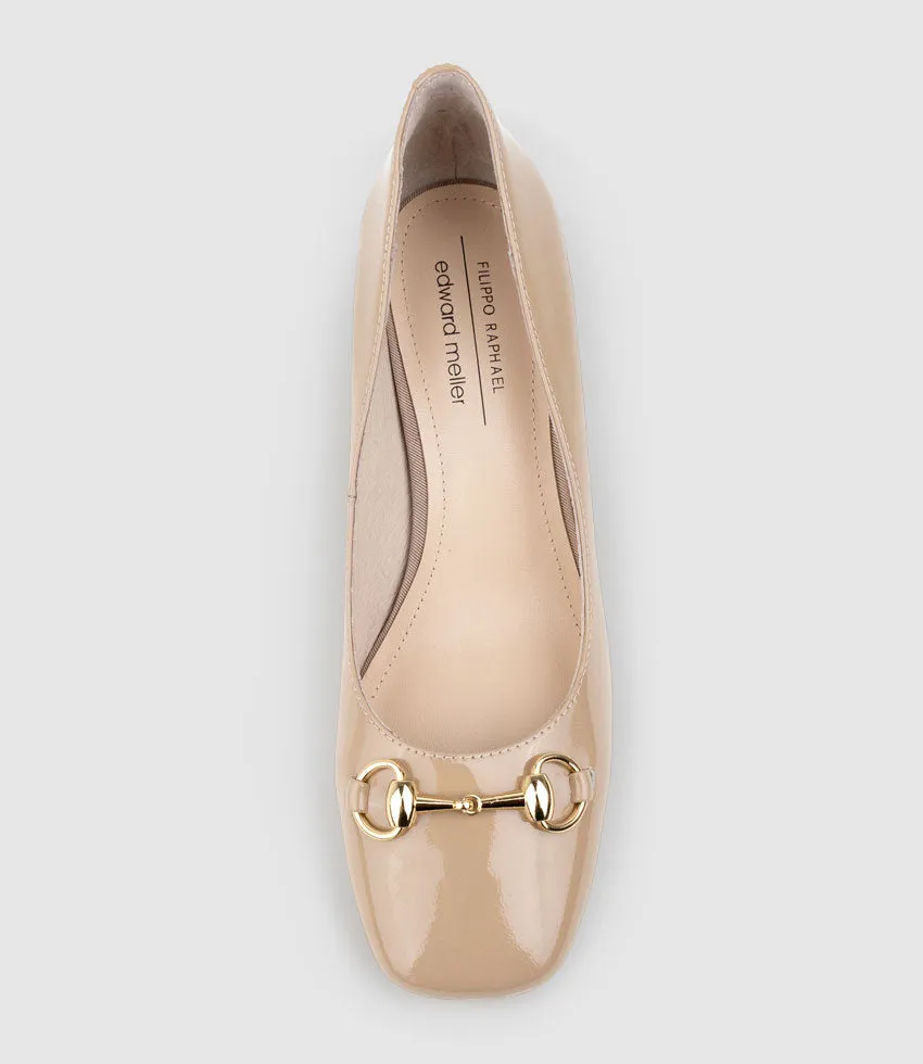 BLYTHE65 Square Toe Pump with Hardware in Nude Patent