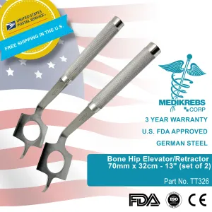 Bone Hip Elevator/Retractor 70mm x 32cm - 13" (set of 2) Surgical Instruments