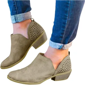 Boots for Women Low Heel Platform Ankle Boots Western Cowboy Boots Pointed Toe Fashion Retro Classic Ankle Booties