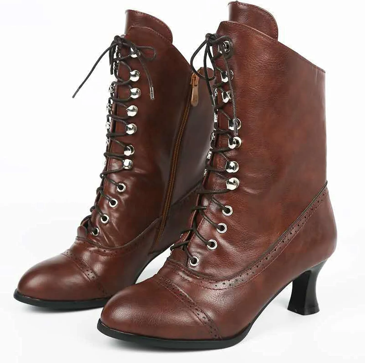 Boots for Women Retro PU Leather Lace Up Warm Womens Boots Non-slip Waterproof Short Heels Winter Boots for Women