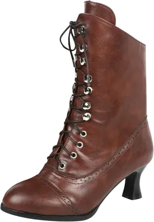 Boots for Women Retro PU Leather Lace Up Warm Womens Boots Non-slip Waterproof Short Heels Winter Boots for Women