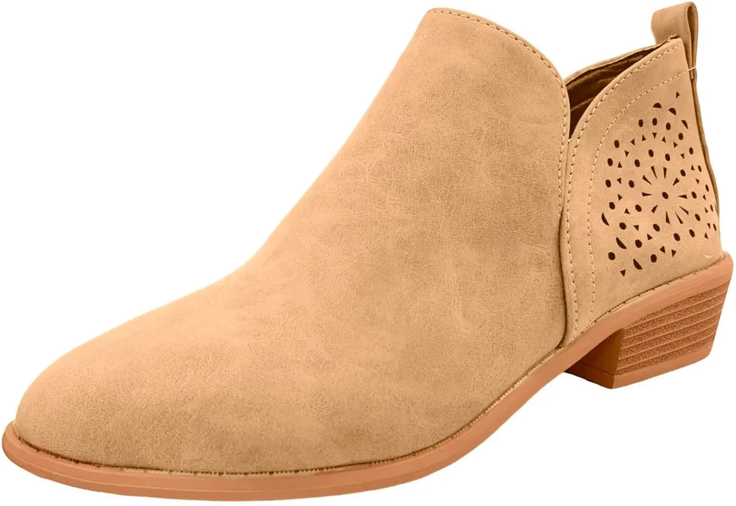Boots for Women Women's Chunky Stacked Low Heels Dressy Booties V Cut Out Causal Pointed Toe Perforated Western Booties