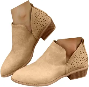 Boots for Women Women's Chunky Stacked Low Heels Dressy Booties V Cut Out Causal Pointed Toe Perforated Western Booties