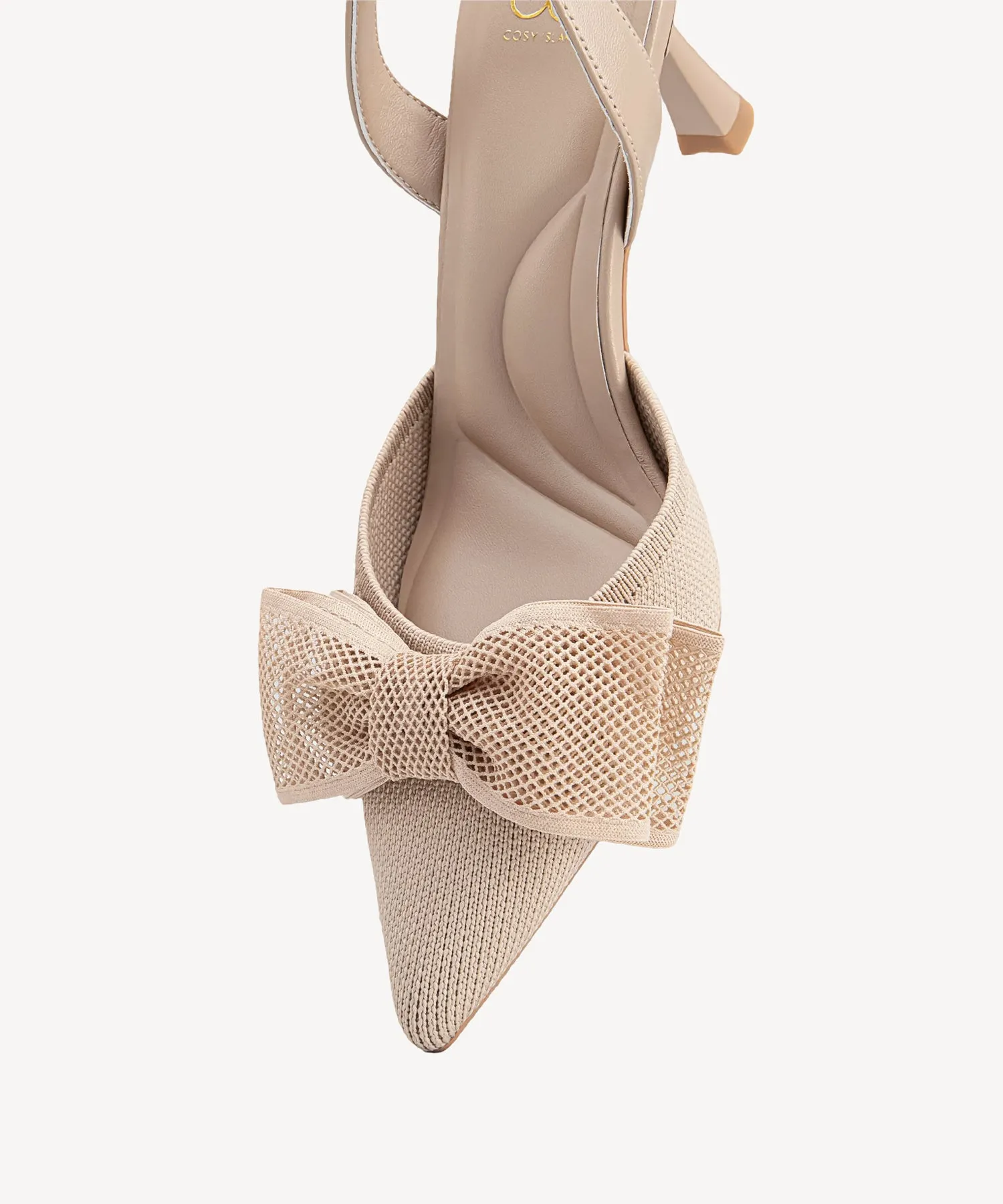 Bowtention Lace Pointed Toe Heeled Slingback