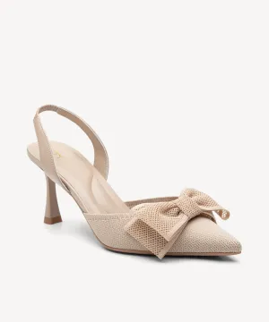 Bowtention Lace Pointed Toe Heeled Slingback