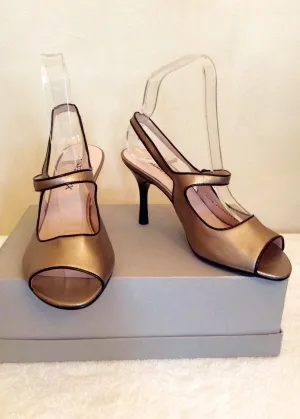 Brand New Emilio Lucax Gold Peeptoe Slingback Heels Size 4/37