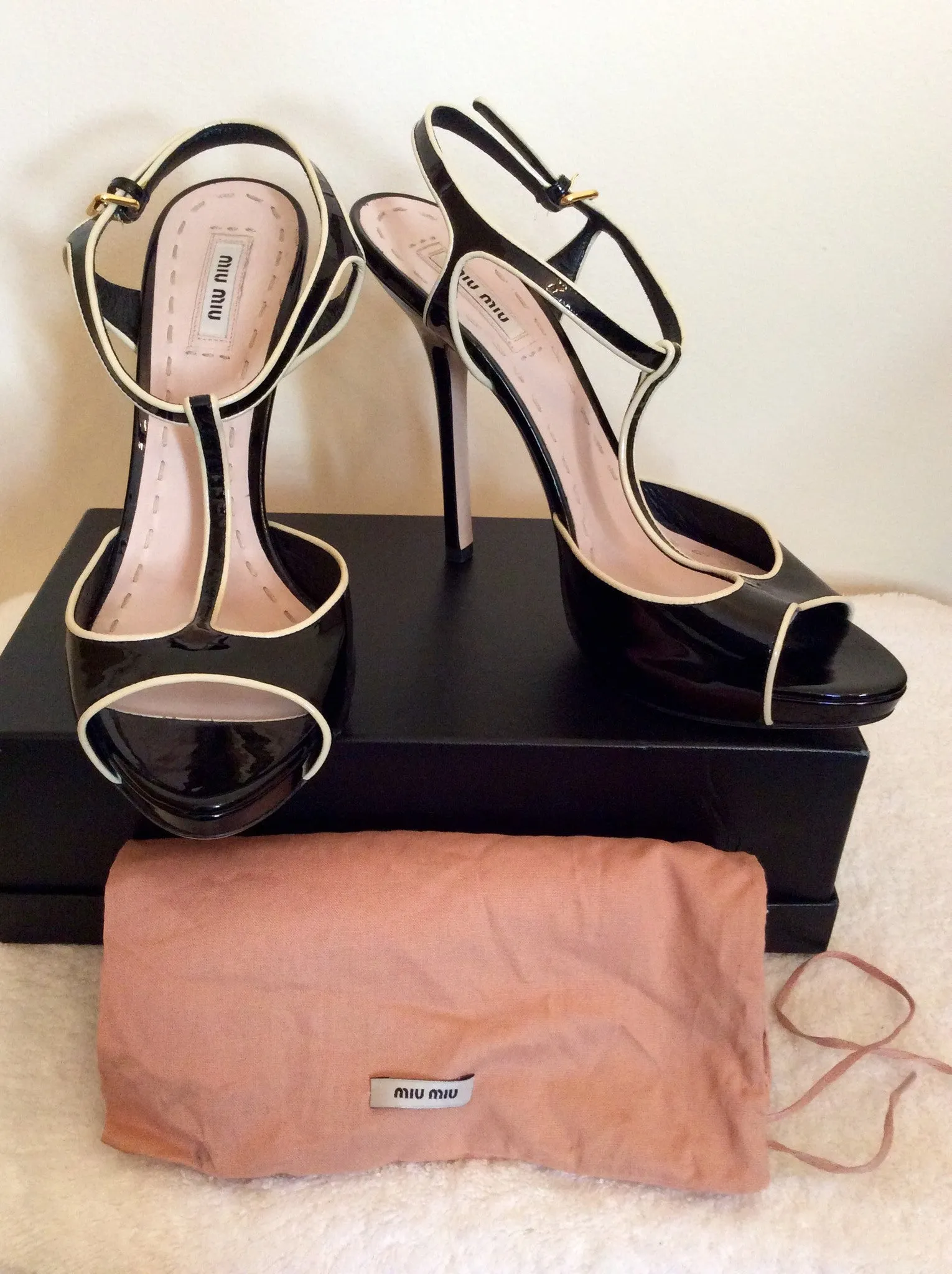 Brand New Miu Miu Black Patent Leather Heels Size 7.5/41