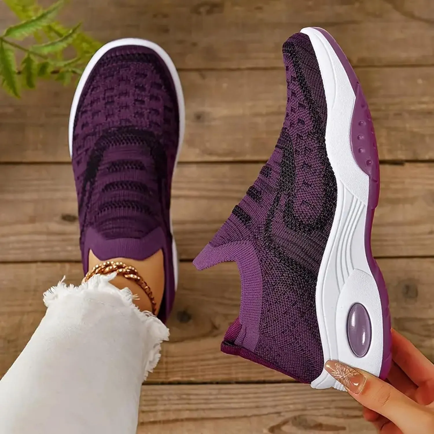Breathable Slip on Sneakers for Women Breathable Zero Drop Adjustable Barefoot Shoes Lightweight Elderly Shoe