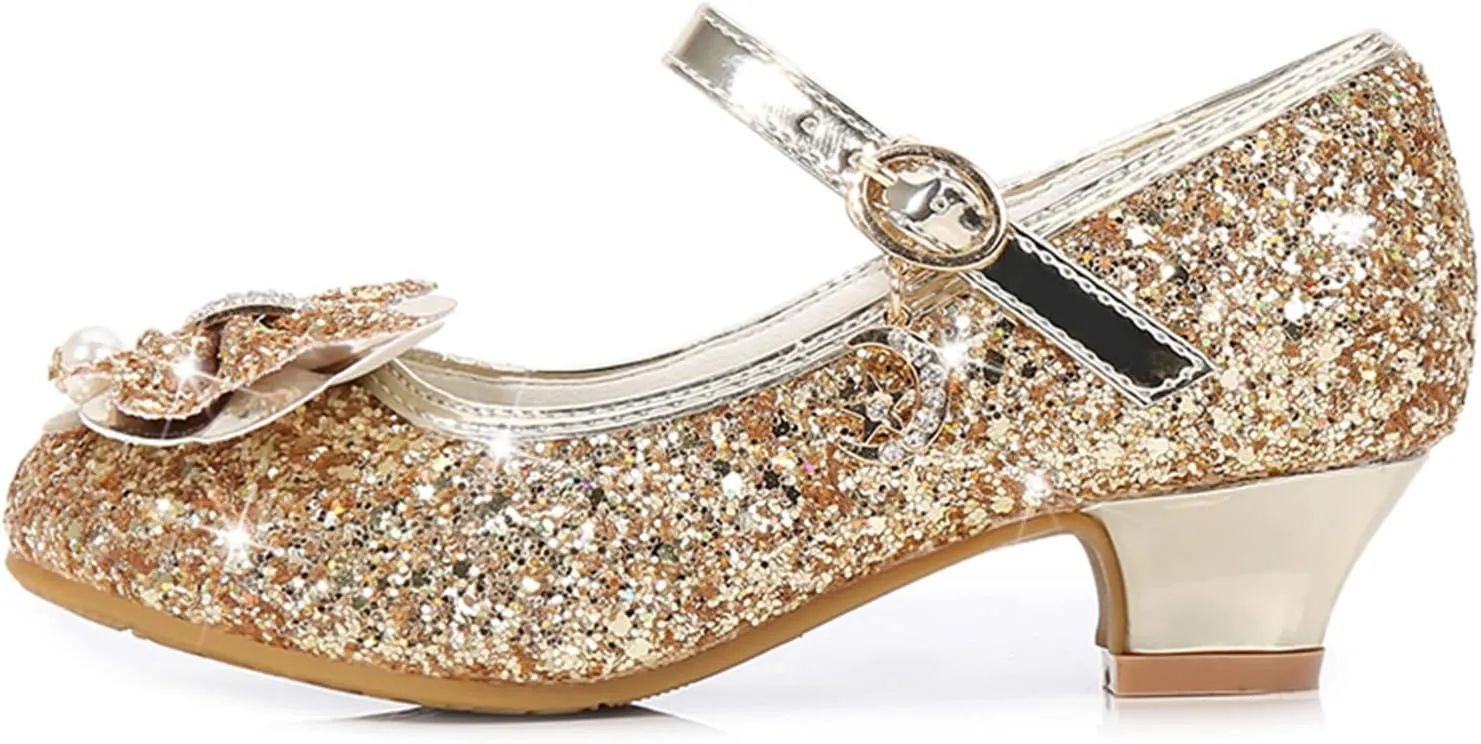 Bridesmaid Flower Girls Glitter Bow Mary Jane Dress Shoes for Wedding Party School Uniform Princess Dance Shoes