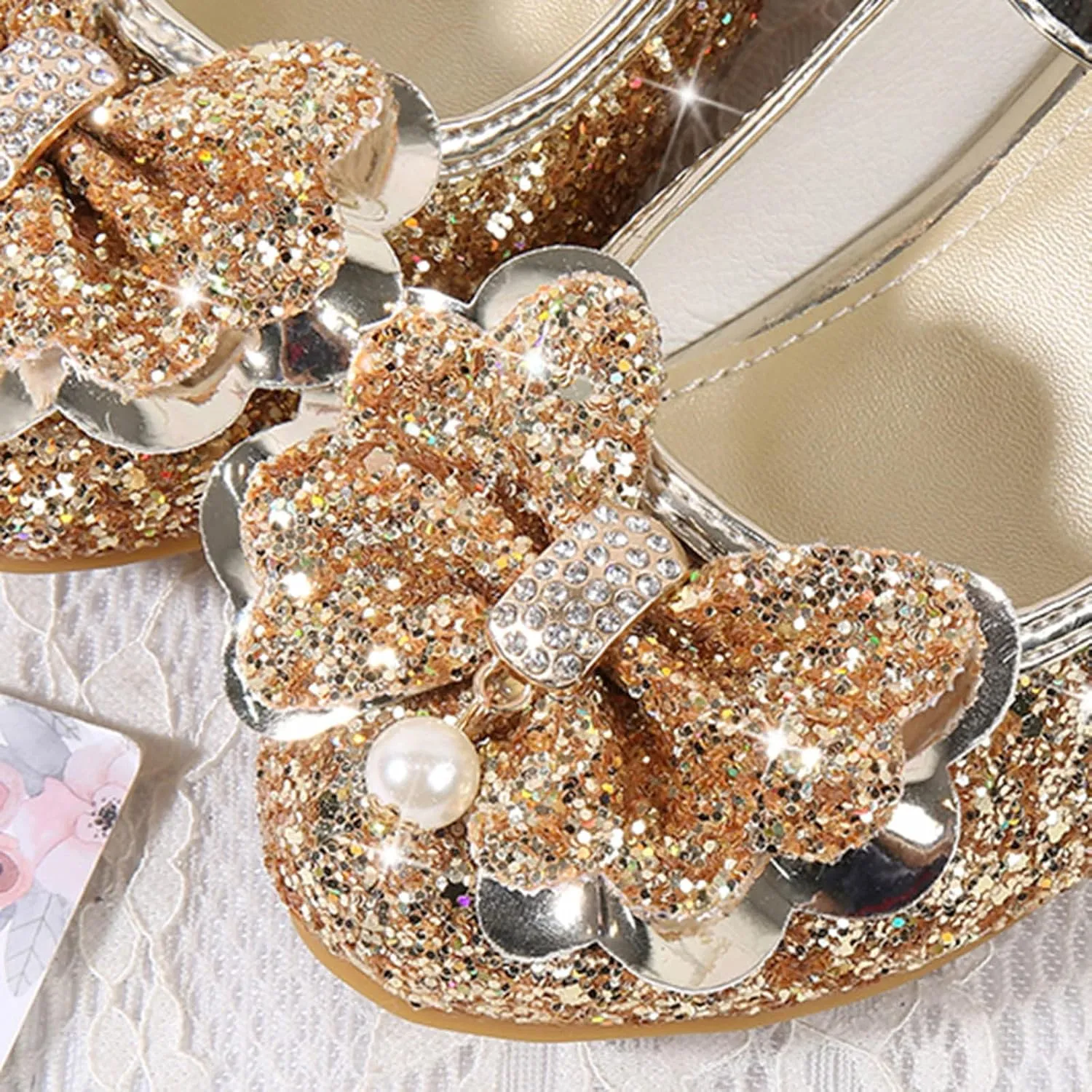 Bridesmaid Flower Girls Glitter Bow Mary Jane Dress Shoes for Wedding Party School Uniform Princess Dance Shoes