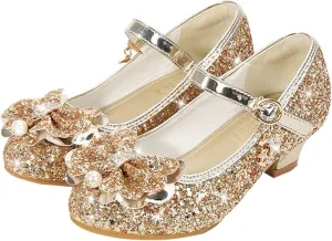 Bridesmaid Flower Girls Glitter Bow Mary Jane Dress Shoes for Wedding Party School Uniform Princess Dance Shoes