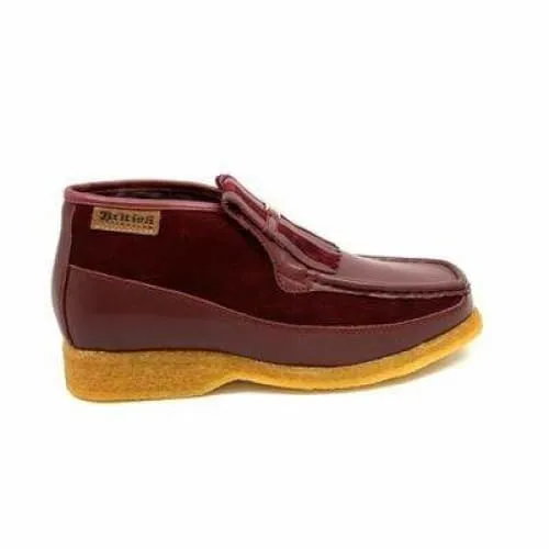 British Walkers Apollo Men's Burgundy Leather and Suede Crepe Sole Slip On Boots