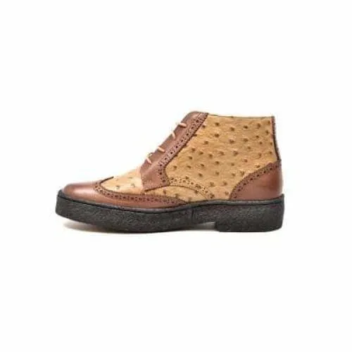 British Walkers Playboy Wingtip Men's Tan and Cognac Ostrich Leather High Tops