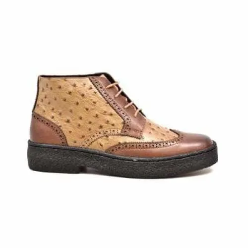 British Walkers Playboy Wingtip Men's Tan and Cognac Ostrich Leather High Tops